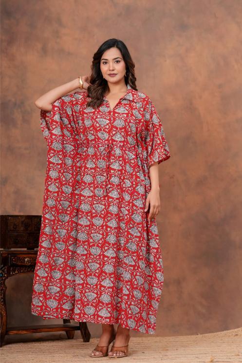 Shop mul mul cotton kaftans for daily wear. Super soft pure cotton long kaftans in floral prints for you.