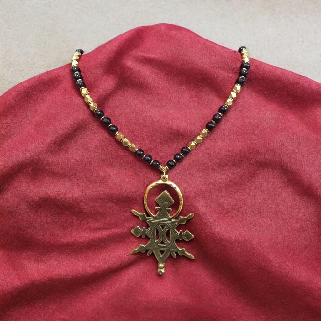 Black Beaded brass Sacred Geometry Pendant – Ranga Chakra