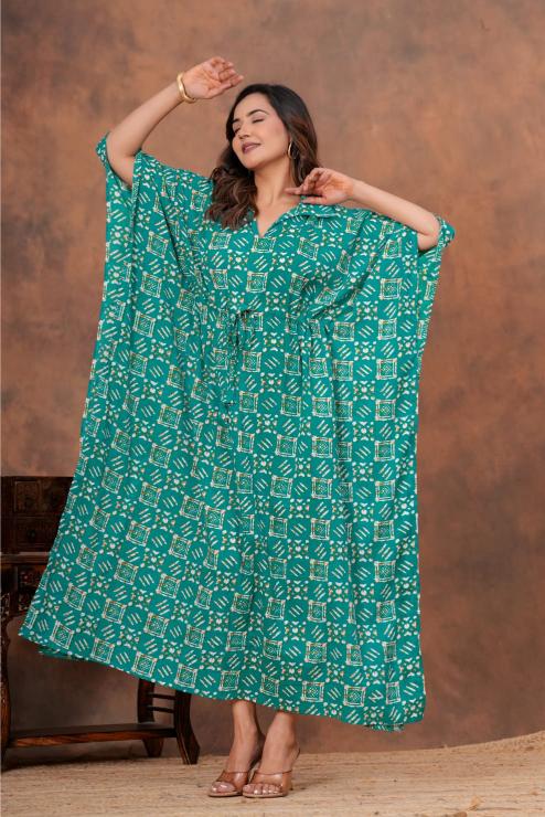 Shop mul mul cotton kaftans for daily wear. Super soft pure cotton long kaftans in floral prints for you.