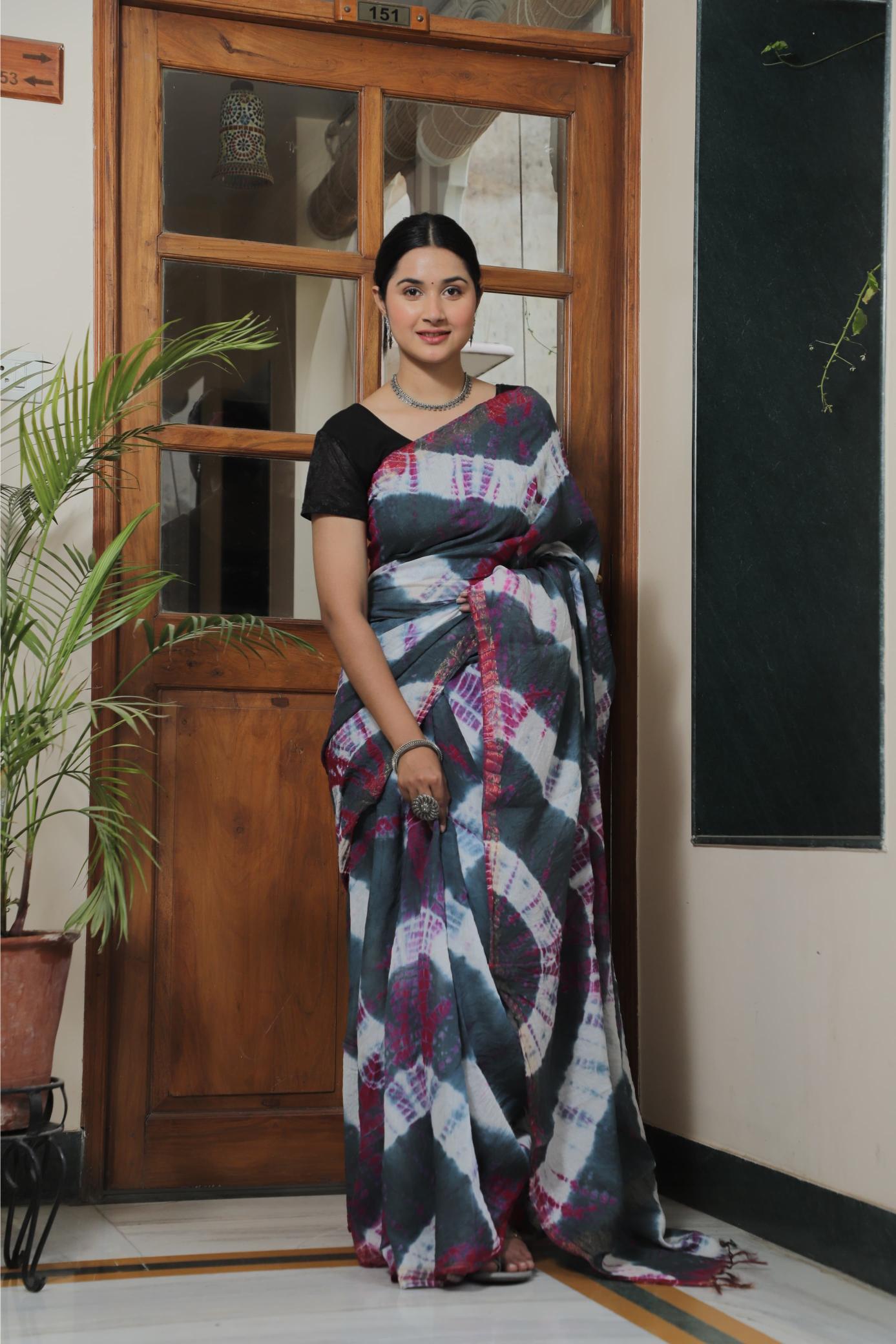 Shibori Grey saree