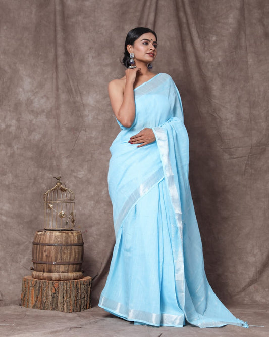pastel blue saree, pichwai silk saree, Traditional handpainted sarees