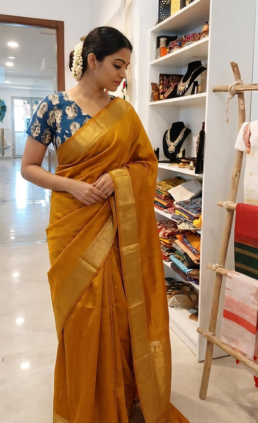 Shop our Pure Cotton Smocked readymade blouses. Wear Blouses like A tee! Get the perfect, bespoke fit for handloom sarees. Shop the latest trends in readymade Smocking blouses  and made-to-order styles. Shop now and experience luxury tailoring. Handloom Kalamkari printed Cotton Indigo shade mix Matched Blouse with princess cut , lining and no hook. Wear like a T shirt