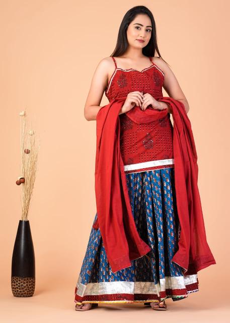 Spaghetti blouse cotton Lehenga 