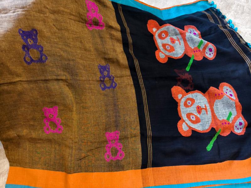 Teddy bear weave saree