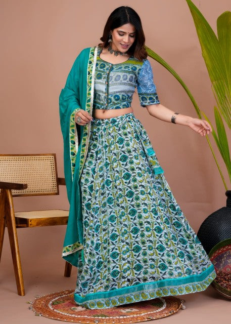 Turquoise floral Lehenga Set