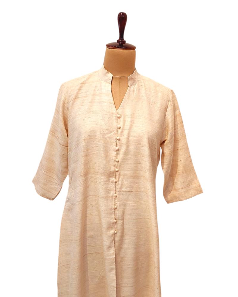 Off White Tussar Ghicha Silk Kurta V neck with lining, formal kurta, office wear, Ivory kurta