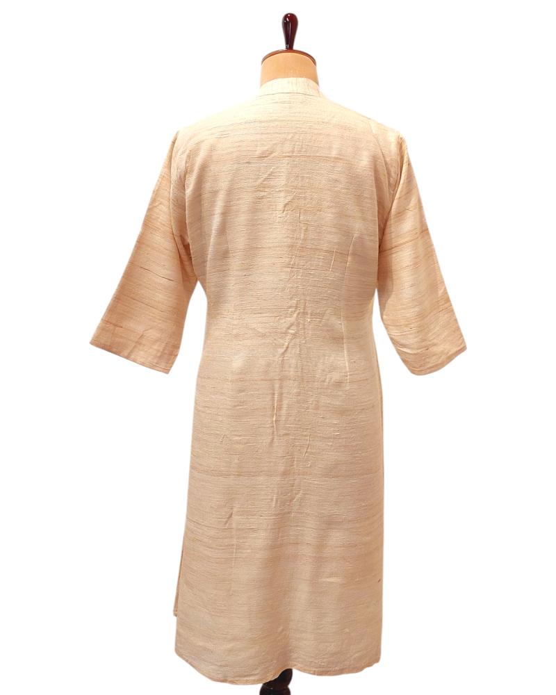 Off White Tussar Ghicha Silk Kurta V neck with lining, formal kurta, office wear, Ivory kurta