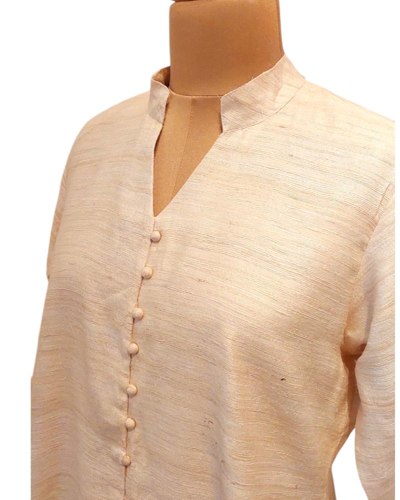 Off White Tussar Ghicha Silk Kurta V neck with lining, formal kurta, office wear, Ivory kurta