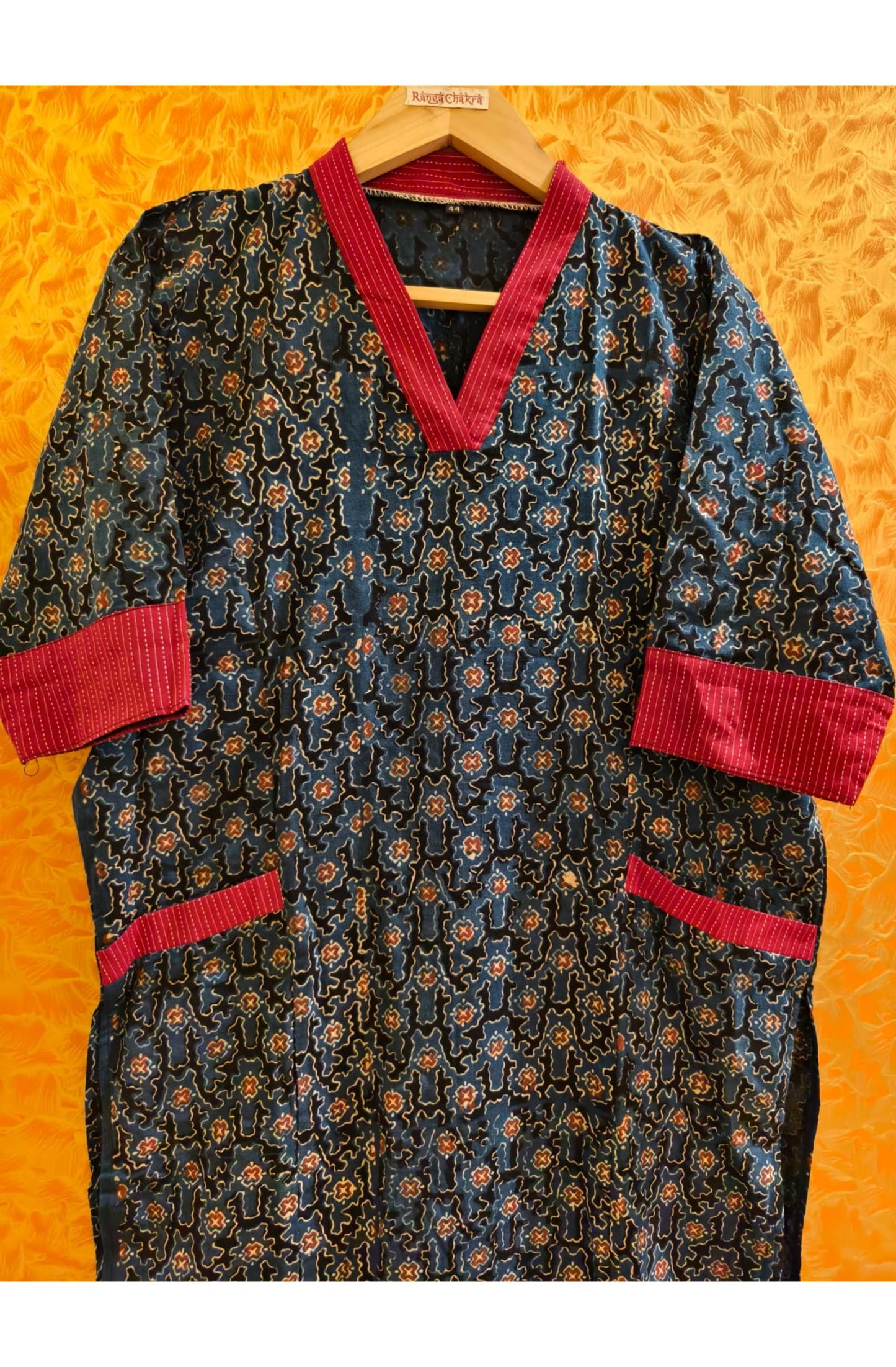 V neck ajrakh Kurti