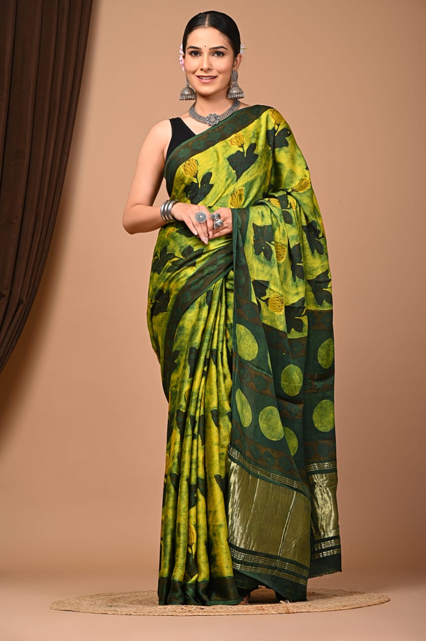 Cool Breezy Gingham Linen Saree- Summer Floral Checks Ranga Chakra