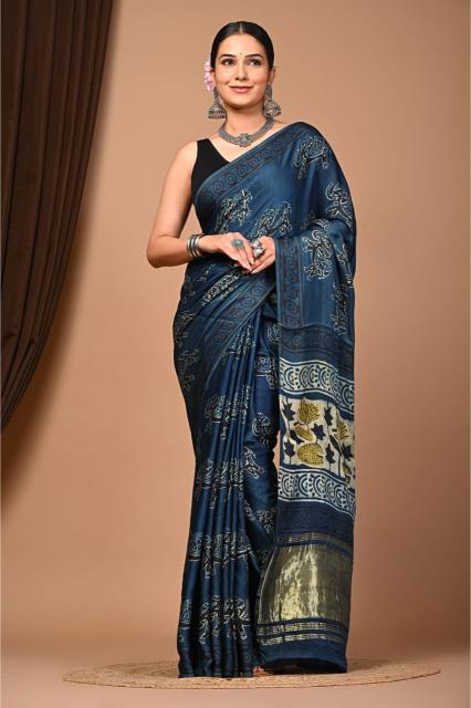 Indigo Vegan Silk saree