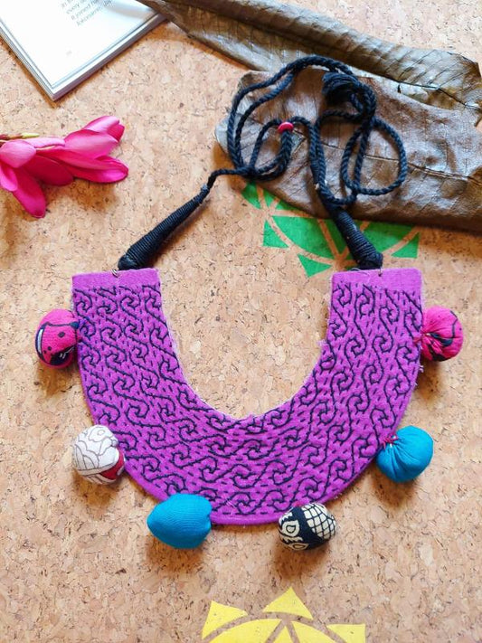 Fabric Choker Kantha Collar Necklace Purple