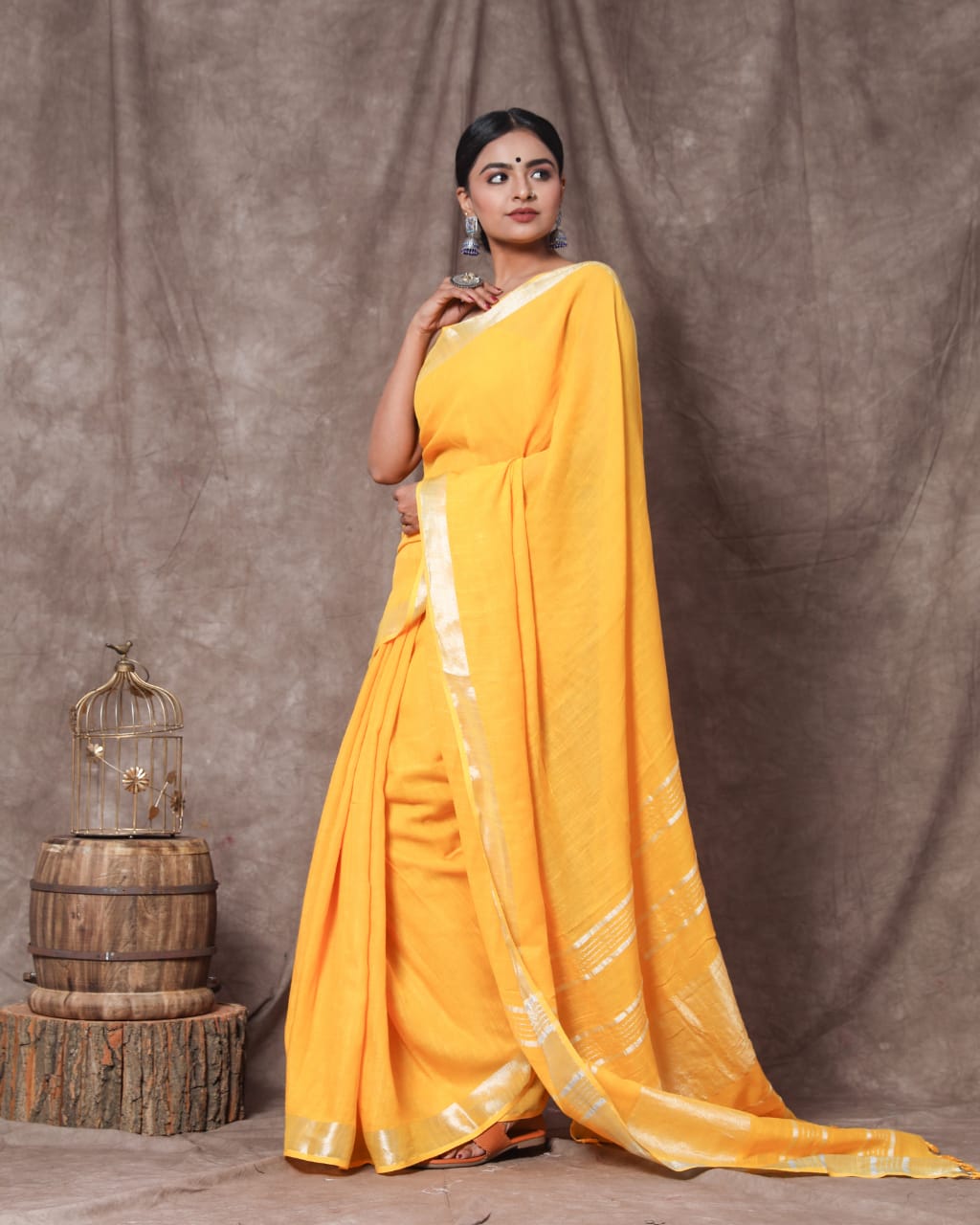 Cotton Yellow saree