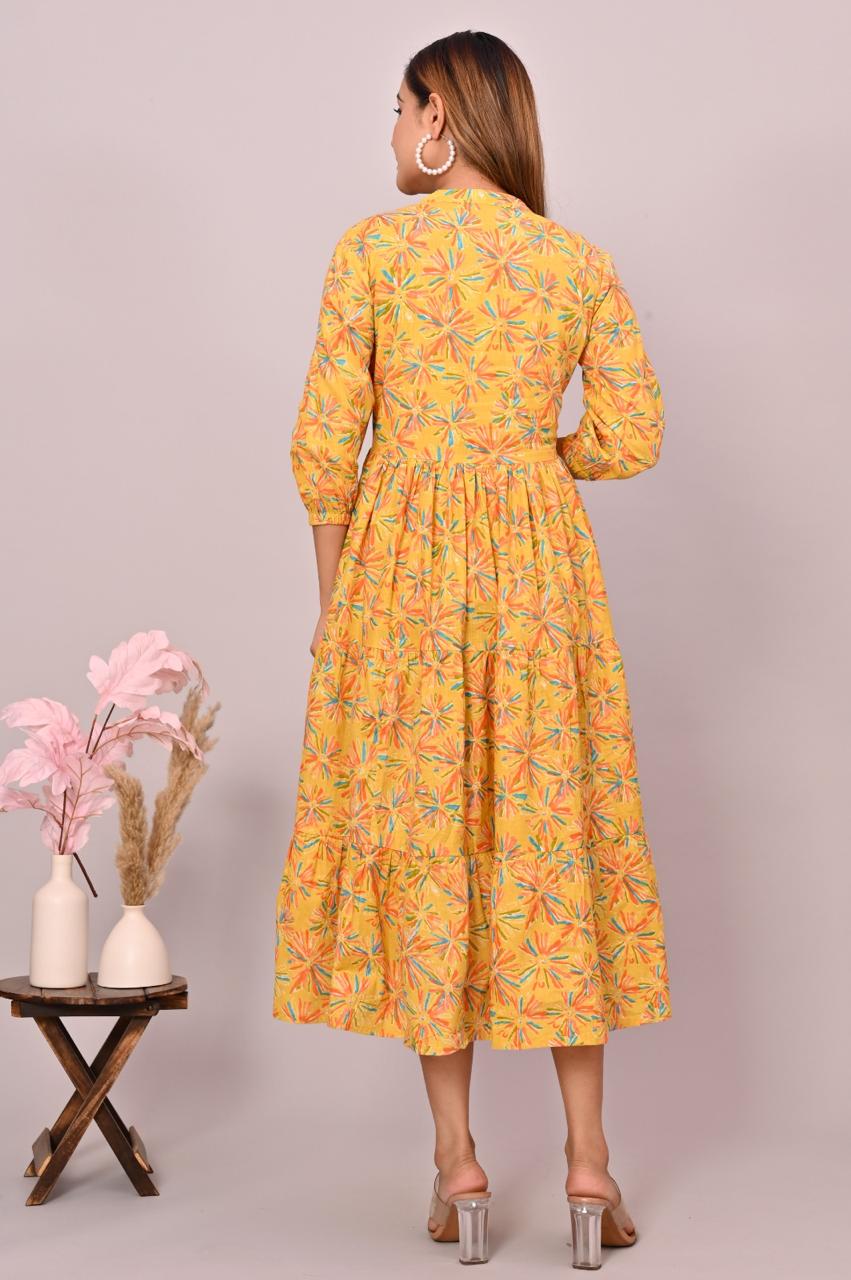 Yellow layered soft cotton dress