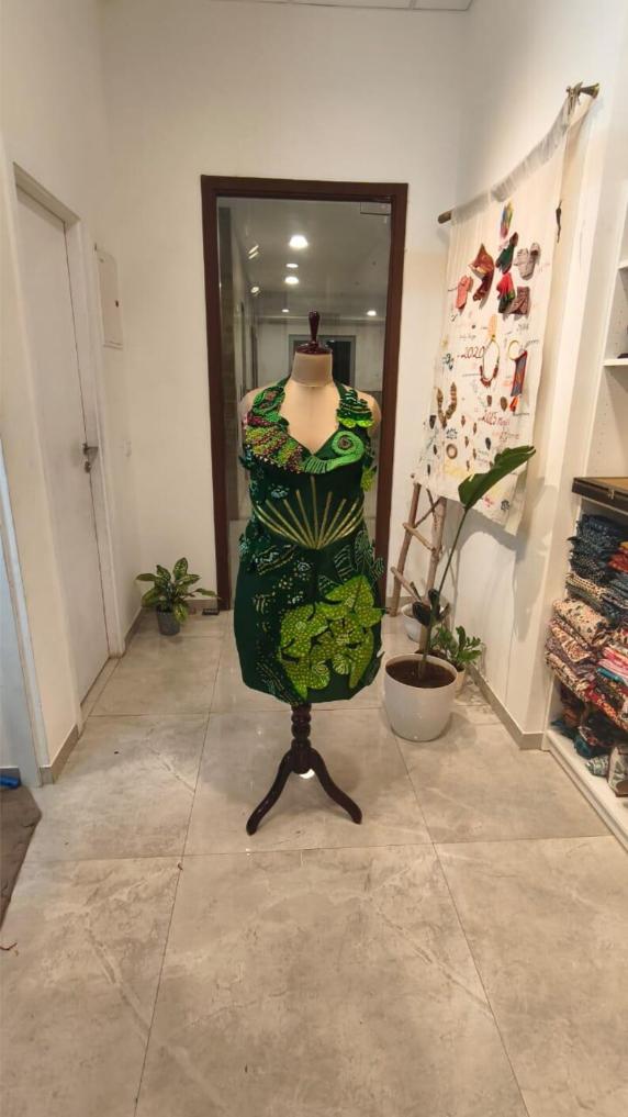 Iguana Dress, Monstera Leaf Designer Outfit, Emerald Green Wearable Art, Exotic Animal Couture, vegan outfit