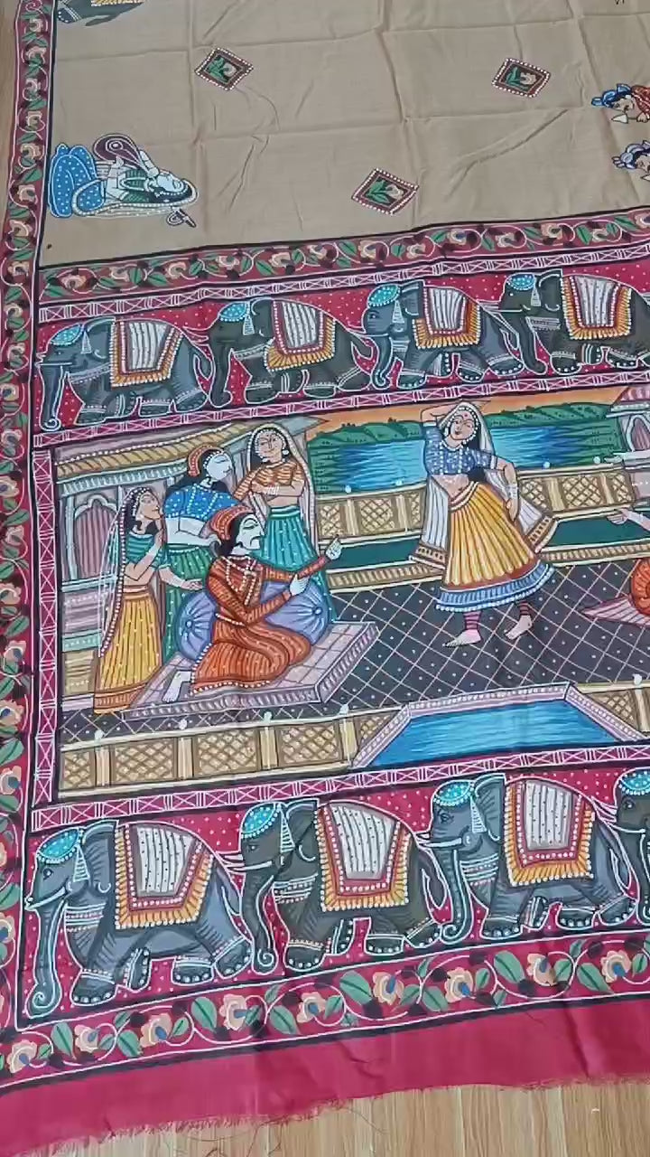 Mughal Pattachitra Silk saree