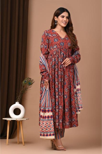 printed cotton Anarkali Suit