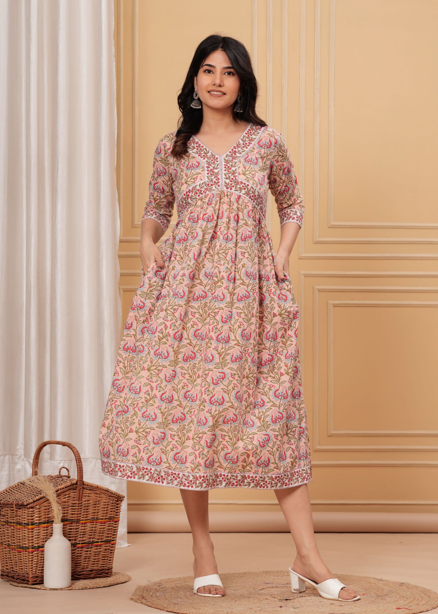 Nude peach Mul Mul Cotton Dress