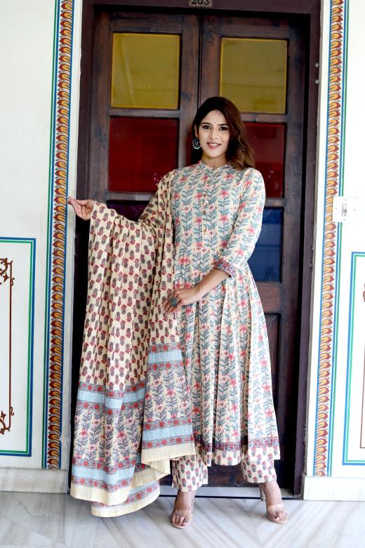 Floral Cotton Anarkali Suit