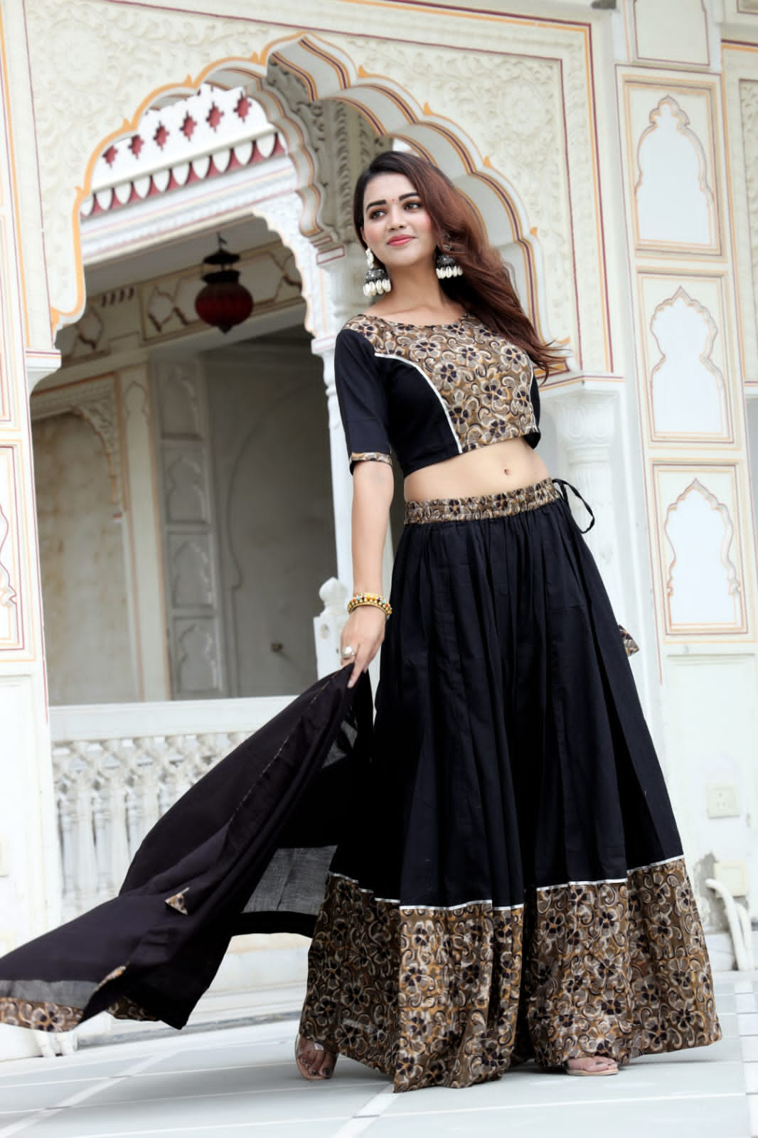 Black Mul Cotton Lehenga Set