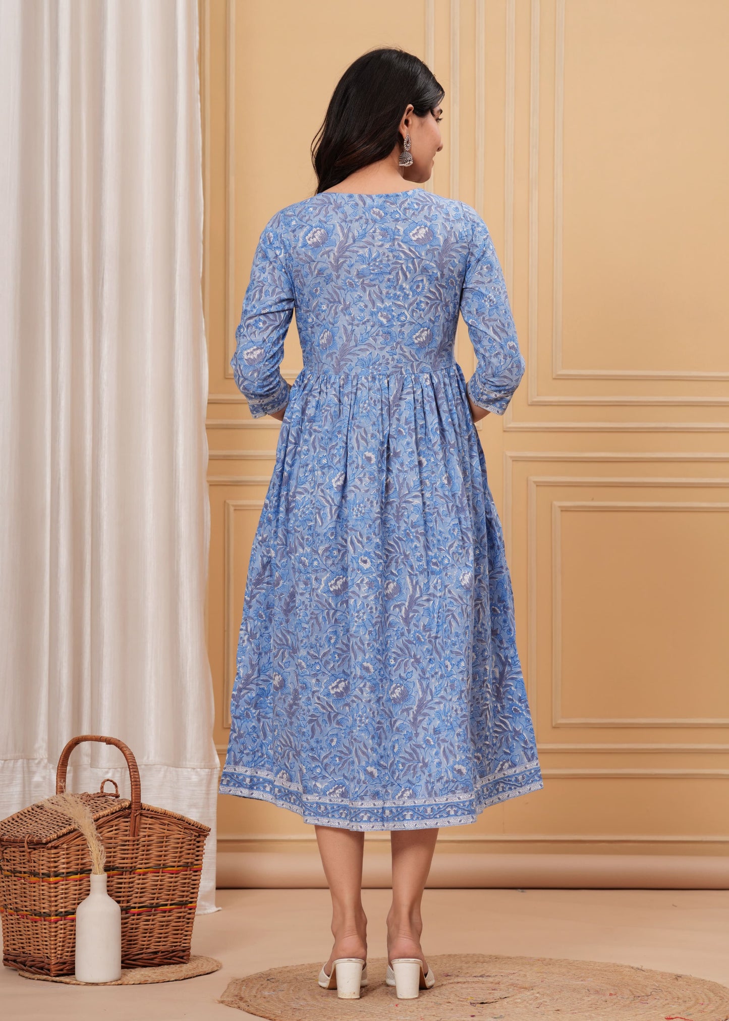 Blue Pea Flower Cotton Dress