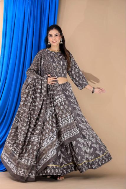 Charcoal Grey Cotton Lehenga set