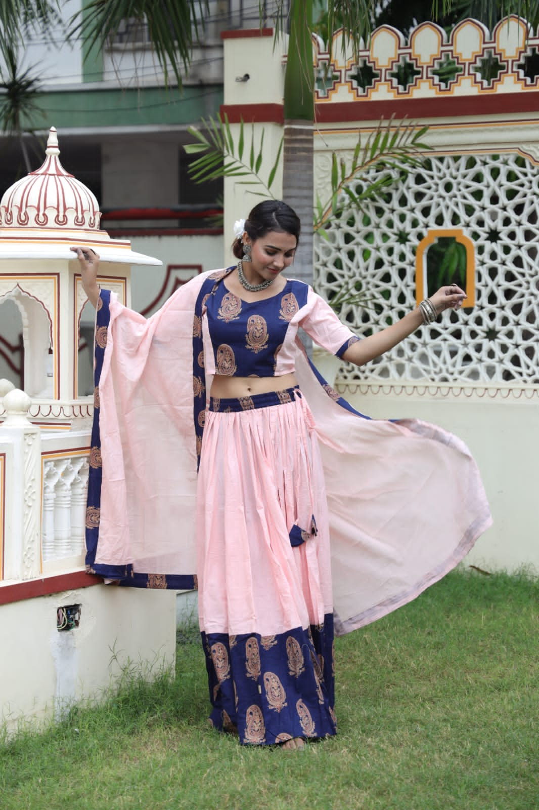 Mul Cotton Lehenga Set in pastel pink