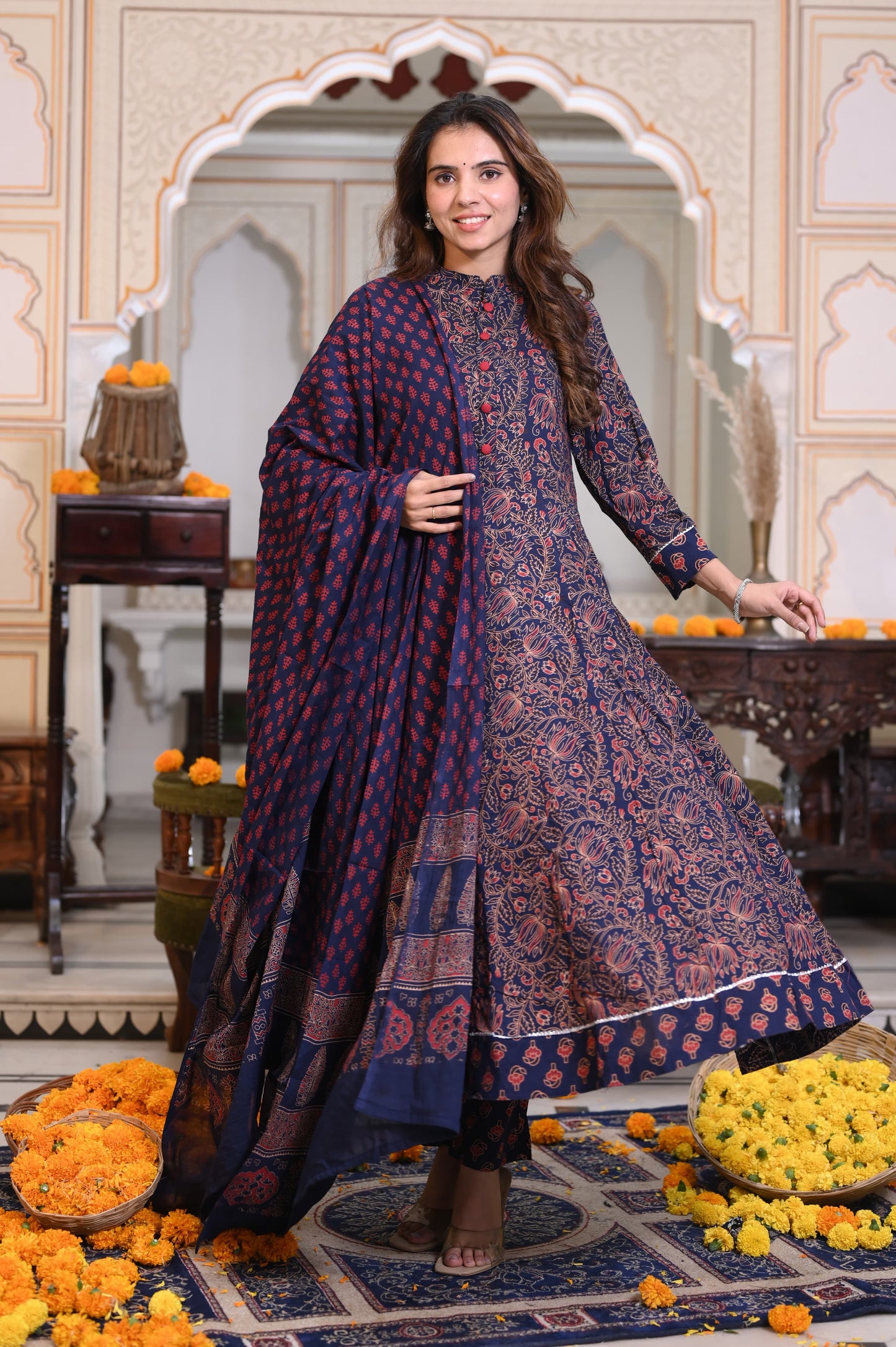 Jamun Ajrakh Mul Cotton Anarkali Suits