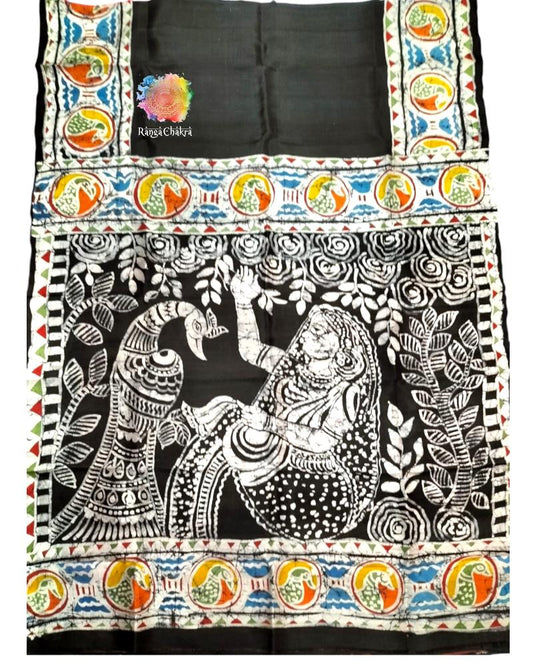Batik Madhubani Handpainted Silk Saree