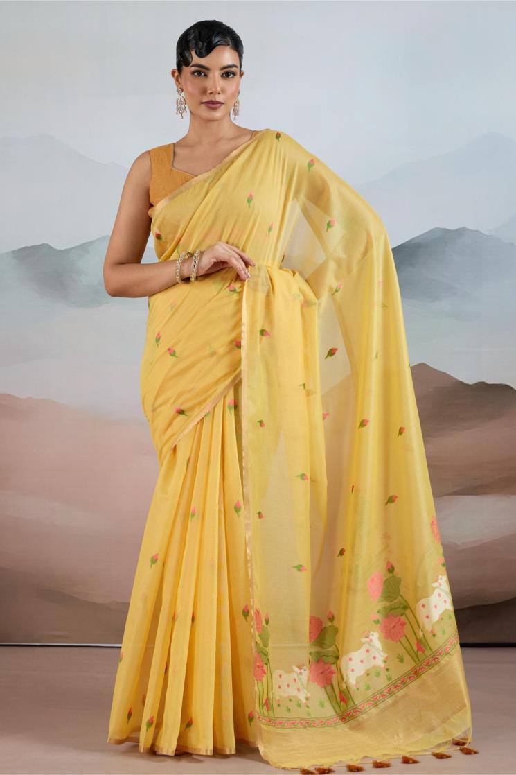 Lemon Yellow Pichwai Saree