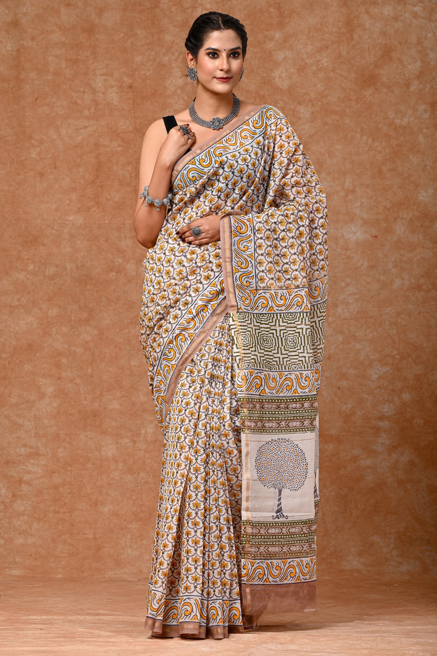 Summer inspired block printed Chanderi Silk saree