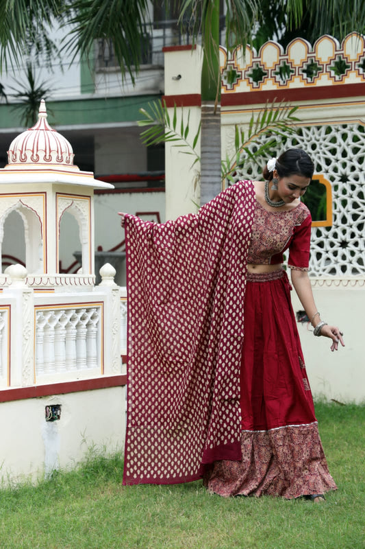 Crimson Red Mul Cotton Lehenga Set