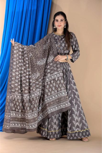 Charcoal Grey Cotton Lehenga set