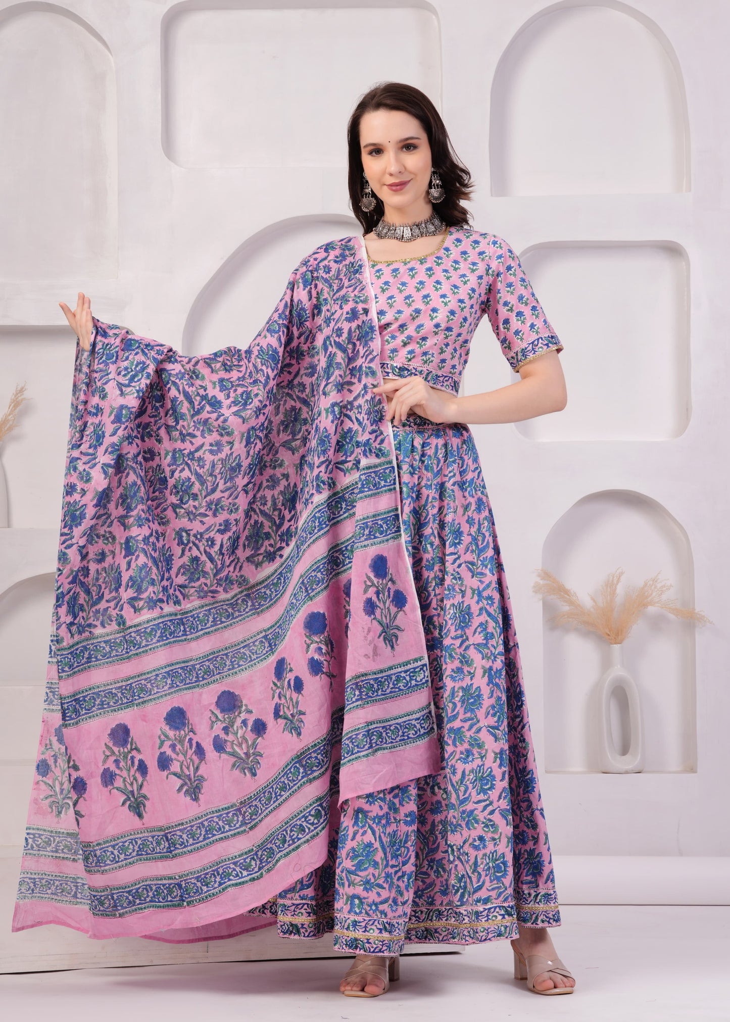 Hydrangea pink Cotton Lehenga Set