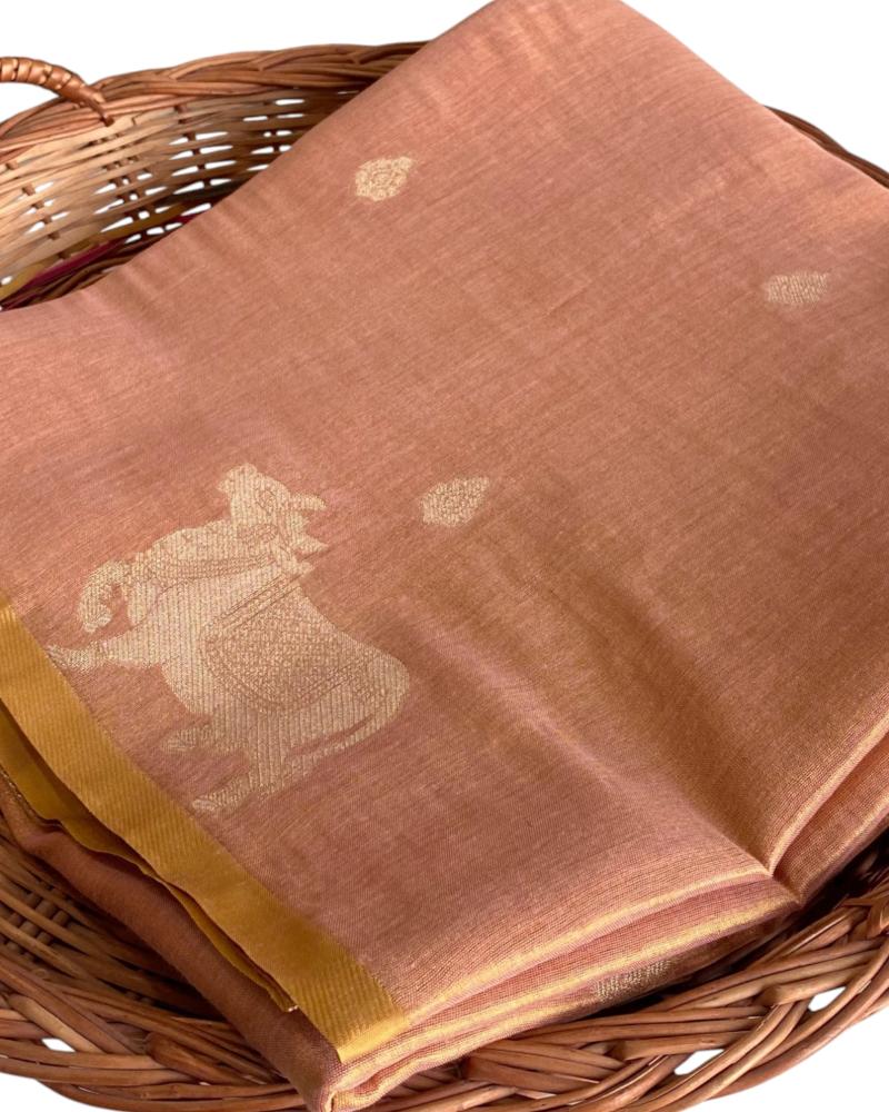Rose Gold Tissue Silk saree Pichwai Weave,  Party Wear Saree,Rose gold saree , Light weighted Sarees, Handloom sarees