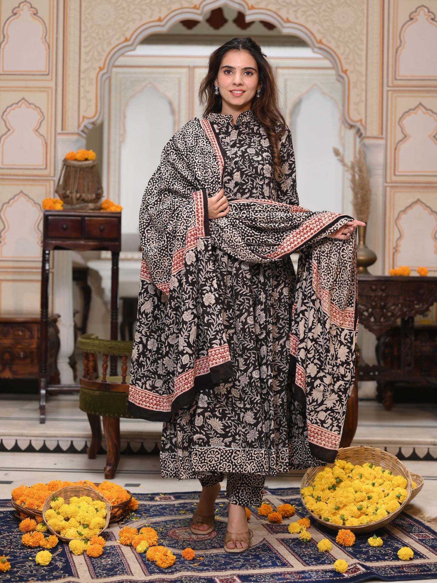 Black Ajrakh Mul Cotton Anarkali Suits