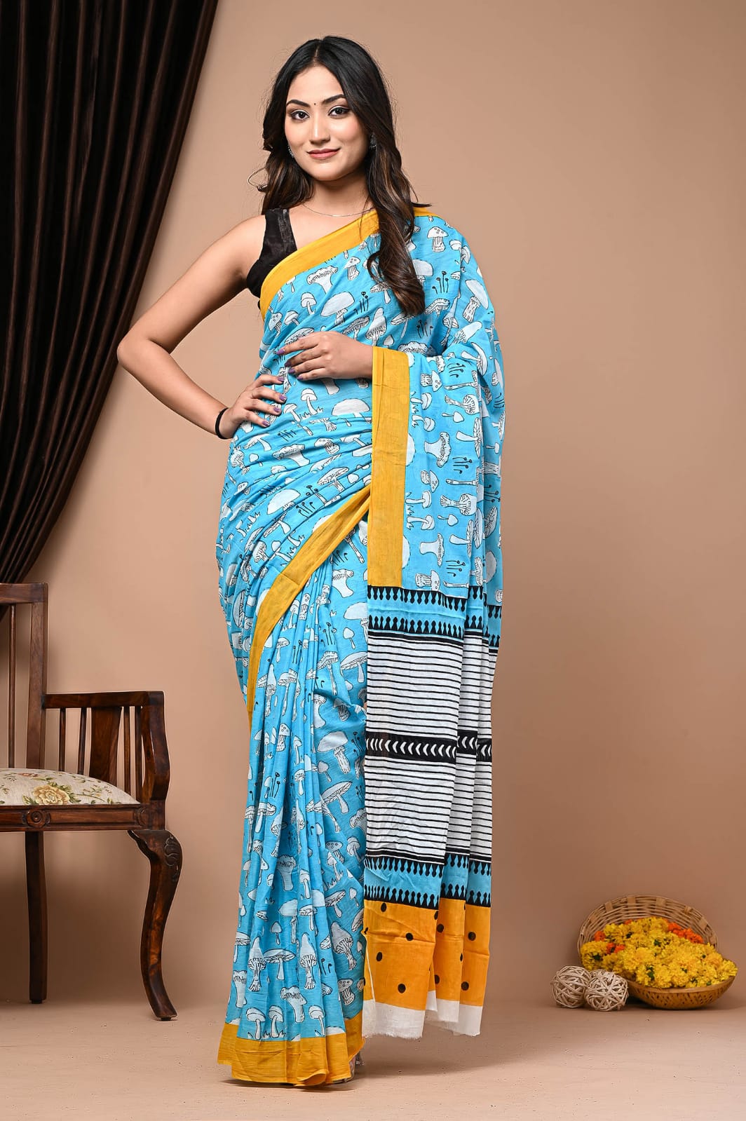 Quirky Mushrooms Mul Mul Cotton saree