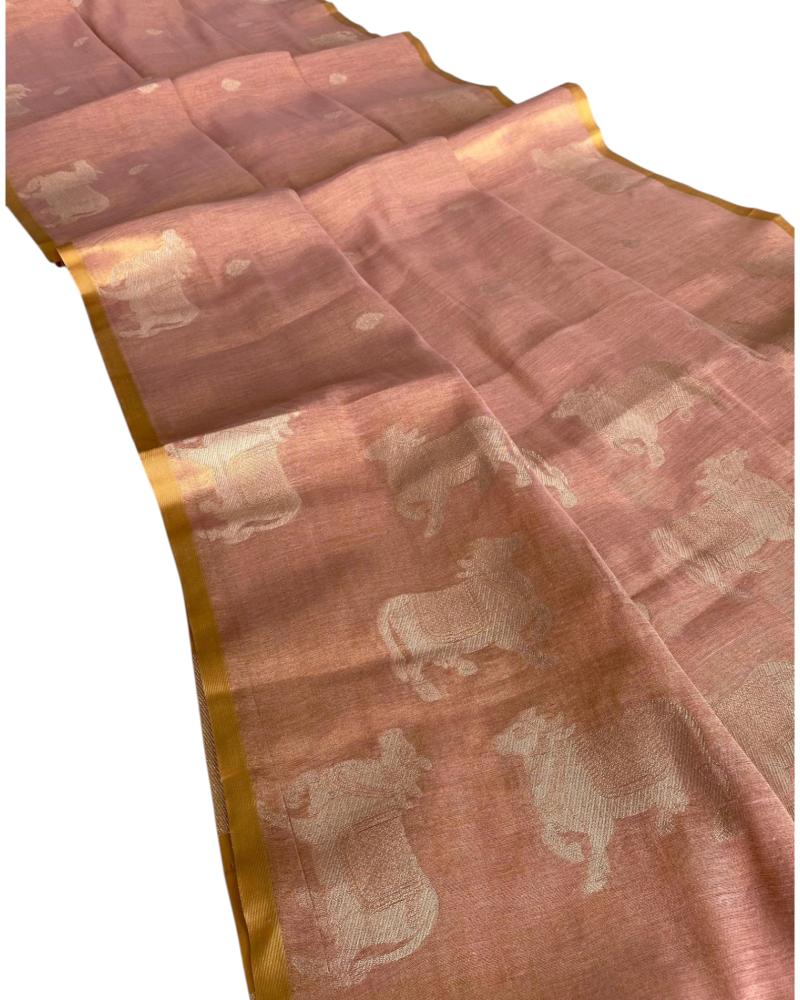 Rose Gold Tissue Silk saree Pichwai Weave,  Party Wear Saree,Rose gold saree , Light weighted Sarees, Handloom sarees
