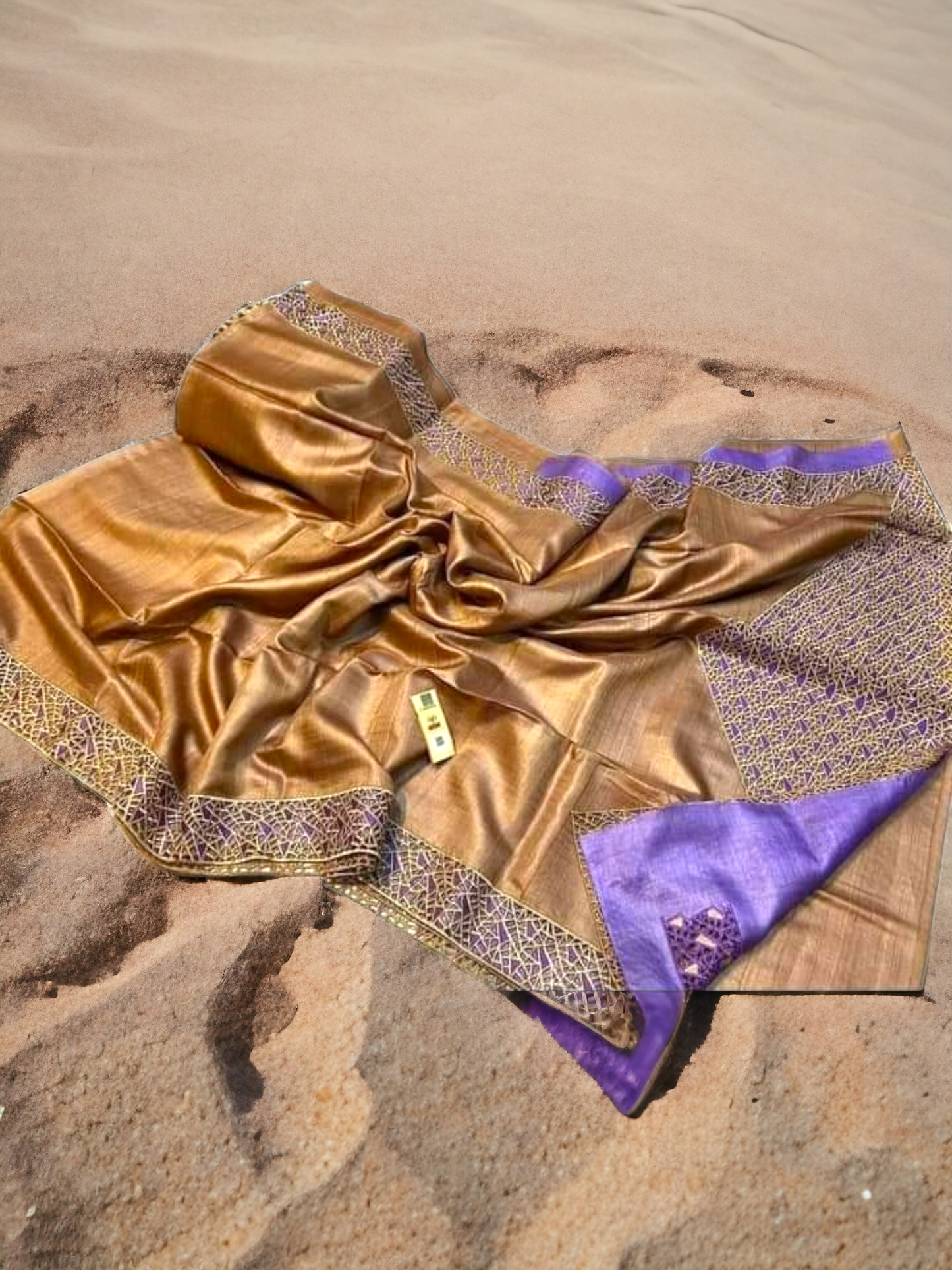 Pure Tussar Silk Embroidered Abstract Cutwork Sarees