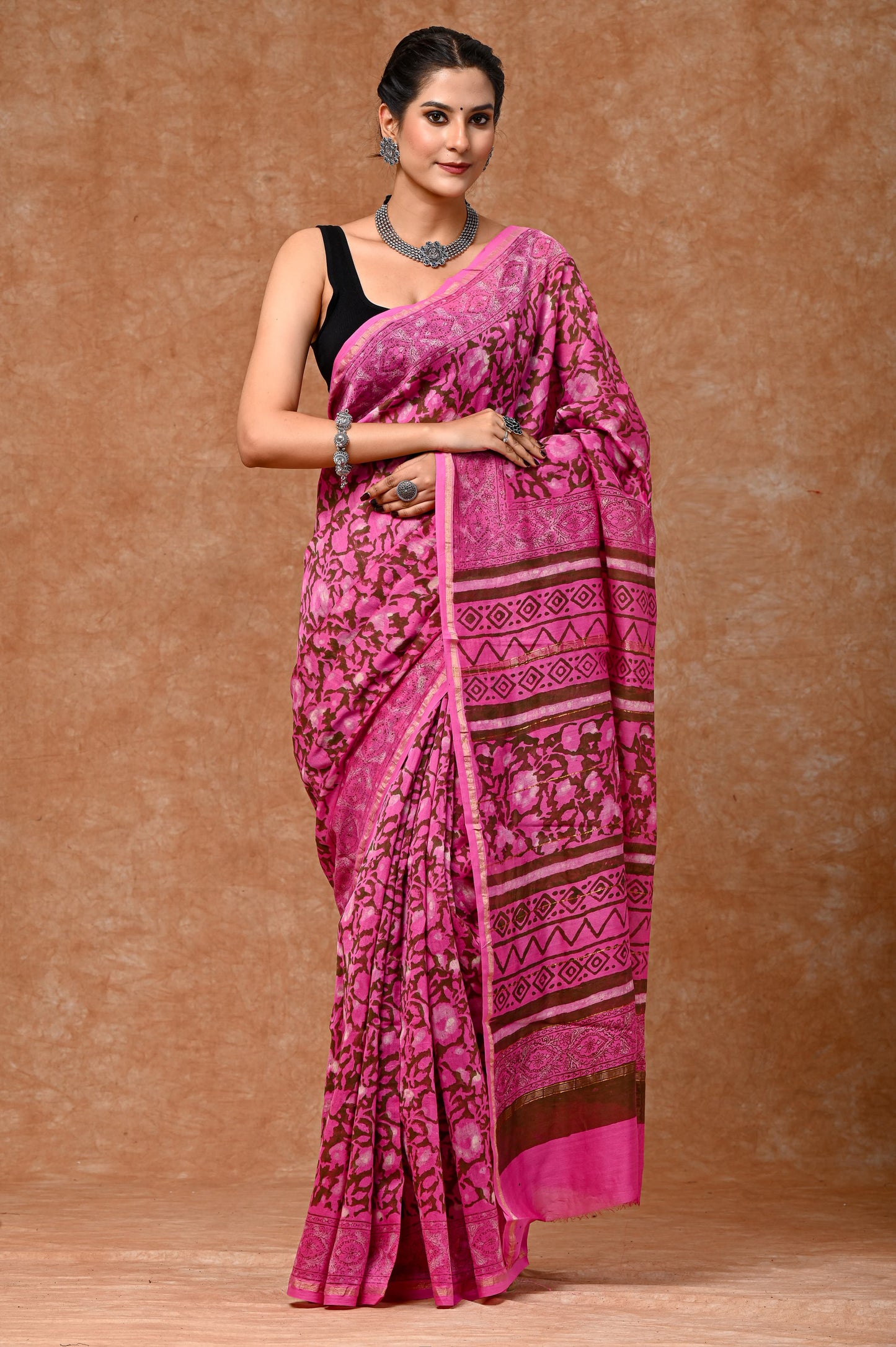 Summer inspired block printed Chanderi Silk saree