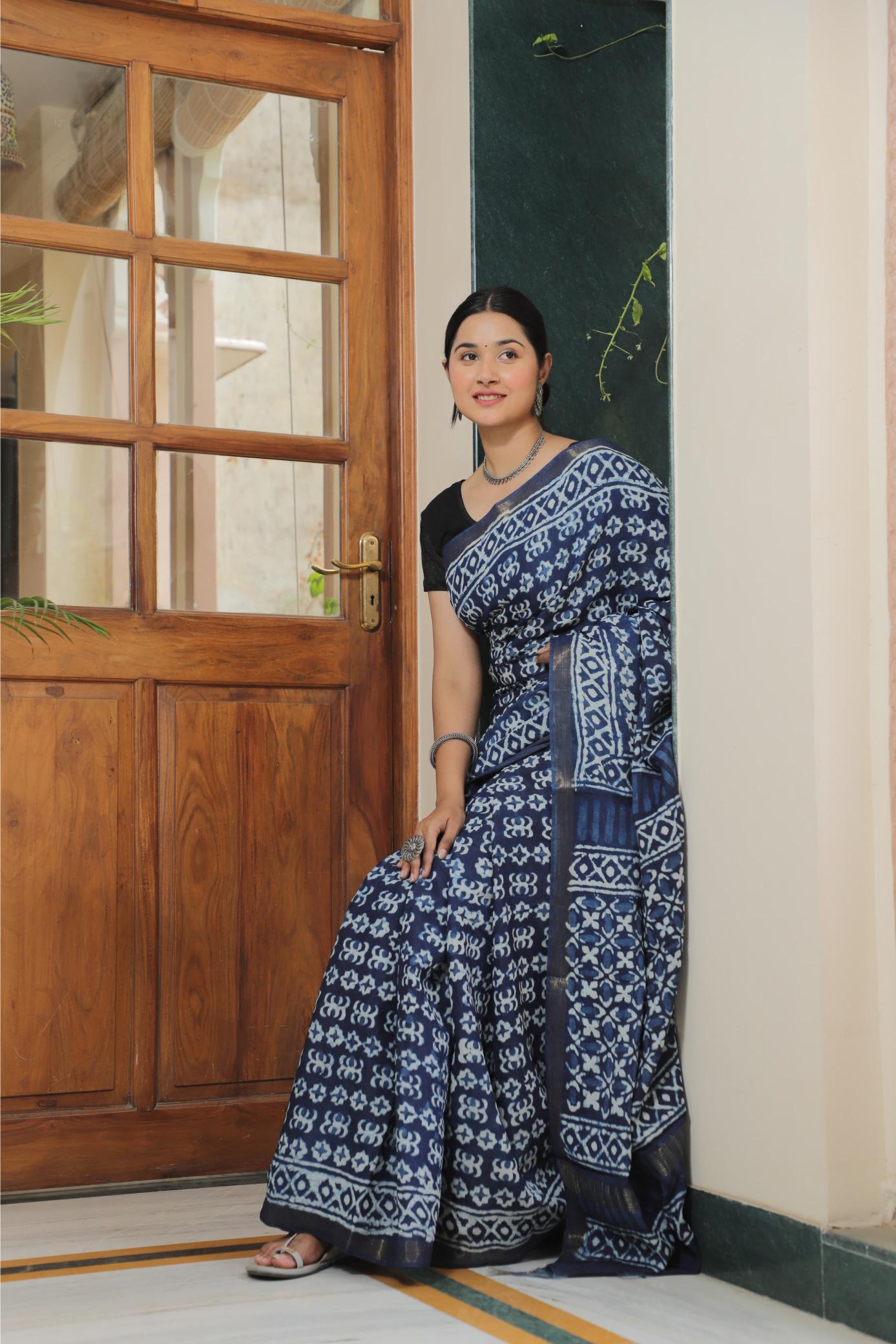 Indigo Cotton Silk saree