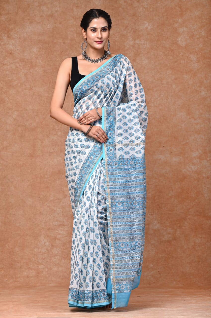 Handblock Chanderi silk saree