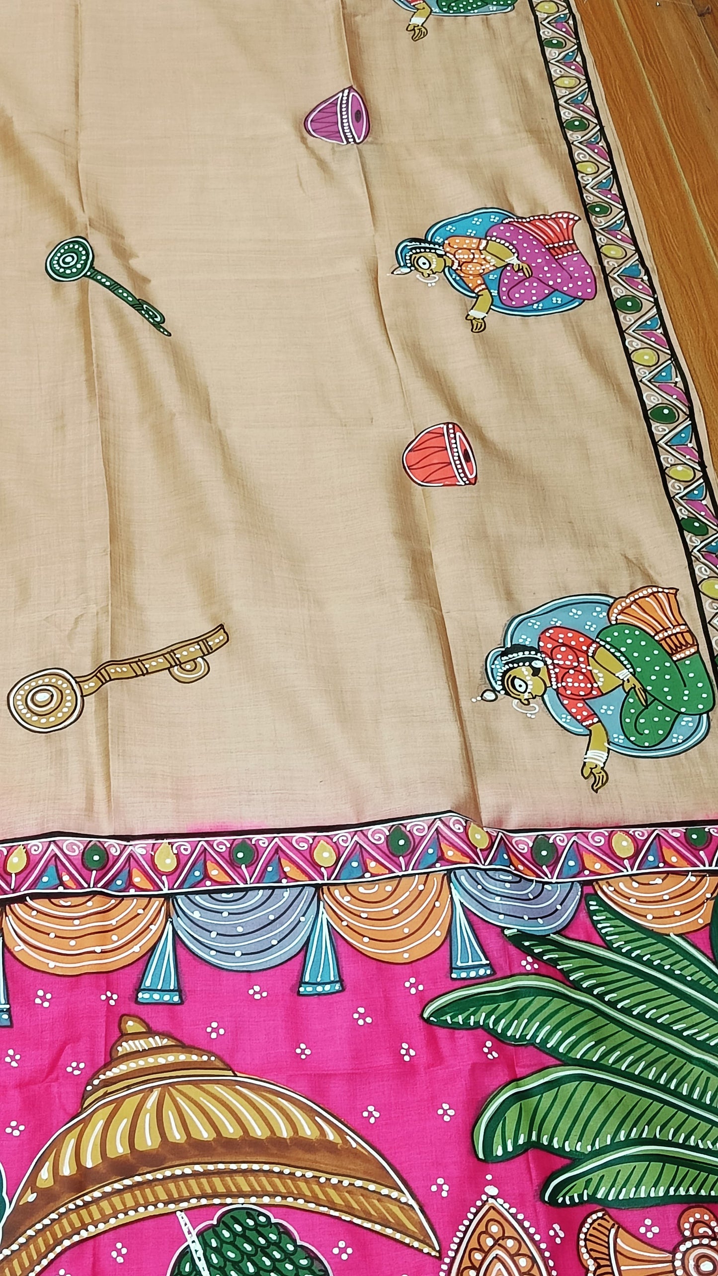 Off White Phad Painting Bishnupuri Silk Saree