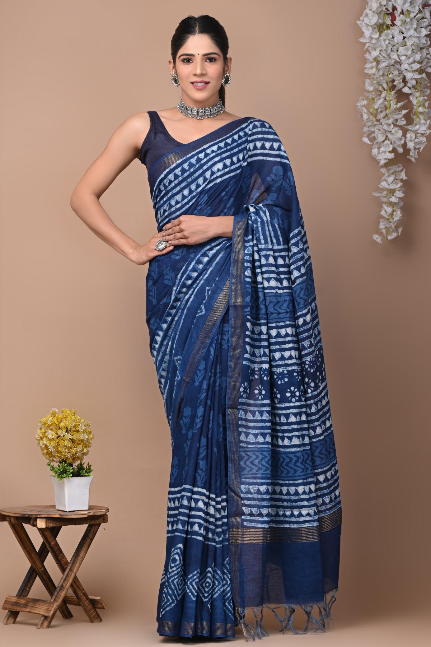 Indigo triangle Cotton Silk saree