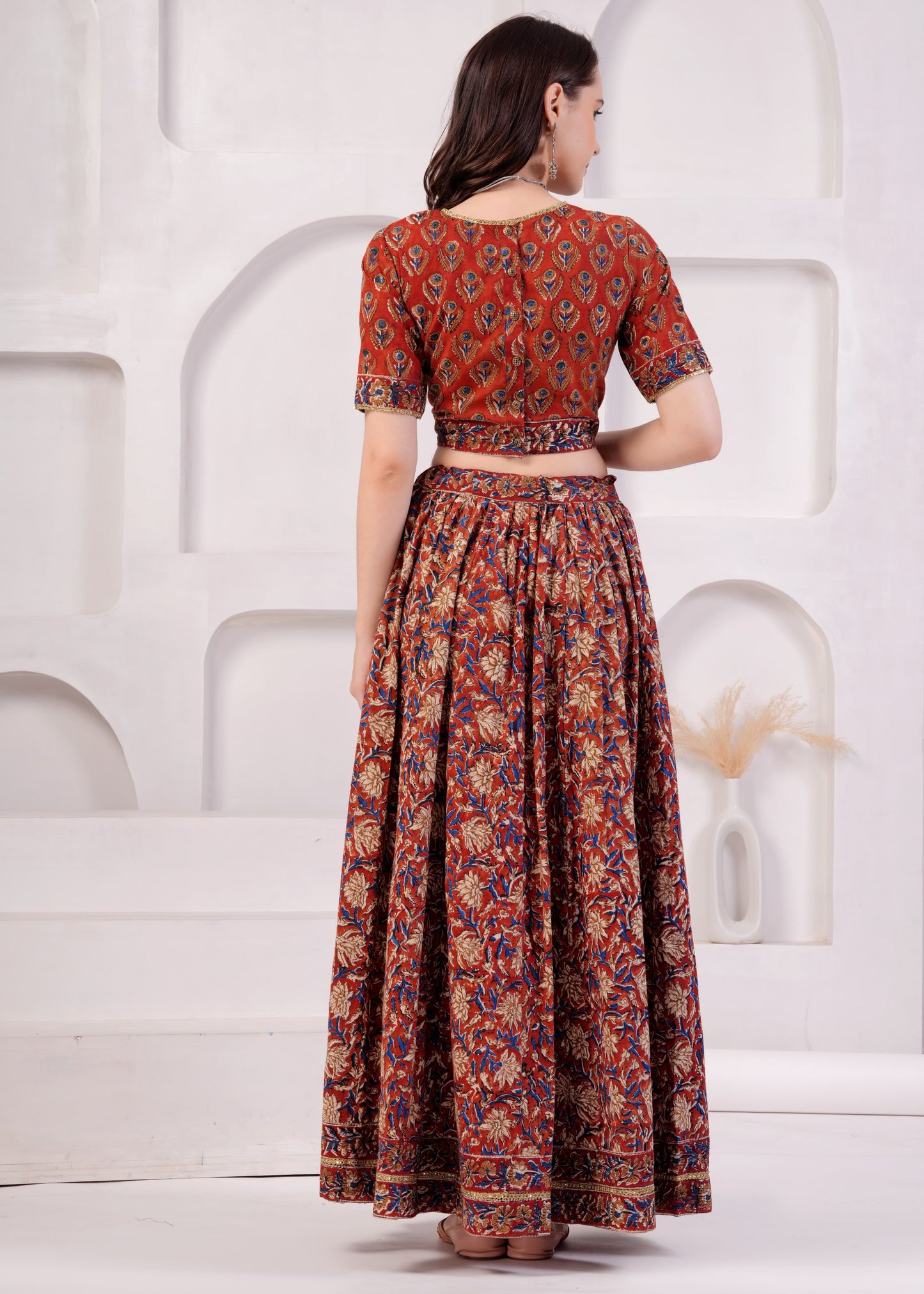 Brick red Mul Cotton Lehenga Set