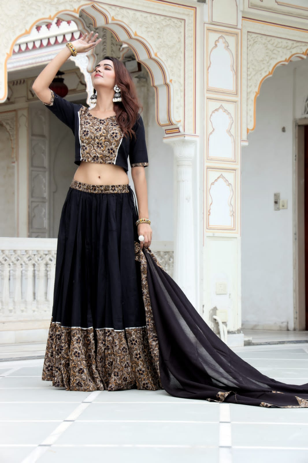 Black Mul Cotton Lehenga Set