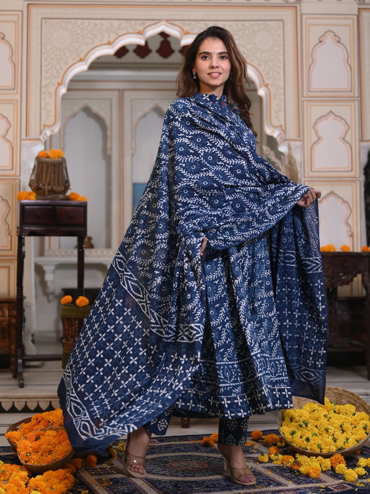 Indigo Ajrakh Mul Cotton Anarkali Suits