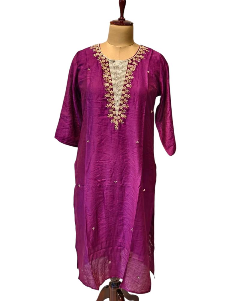 Plum Silk Kurti V work