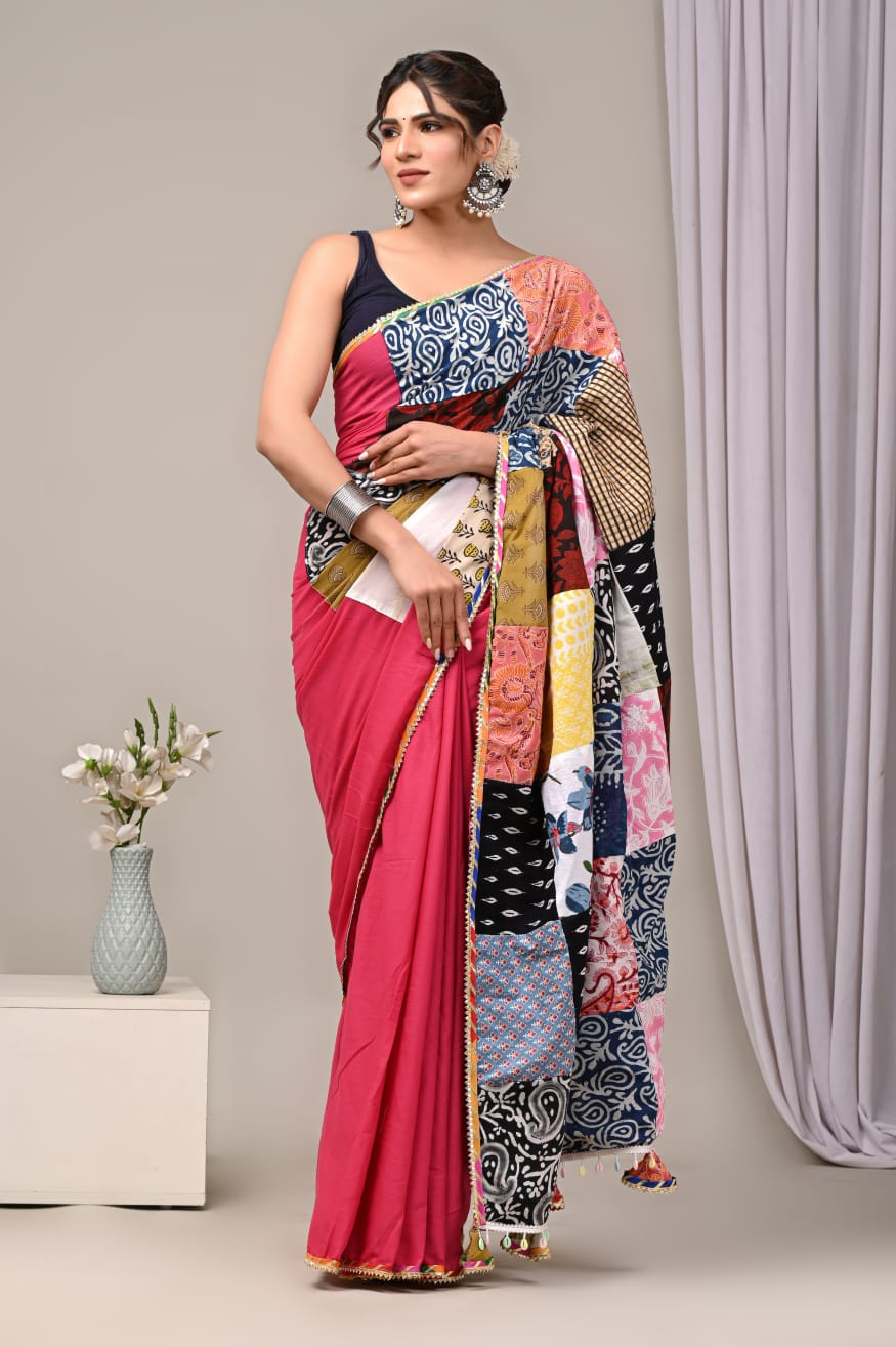 Coral Playful Mul Mul Cotton Sarees