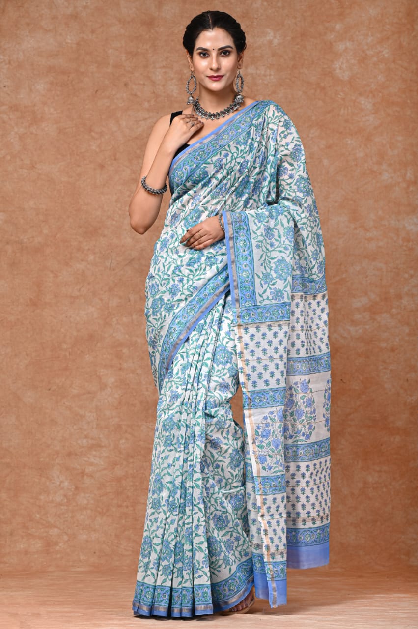 Handblock Chanderi silk saree